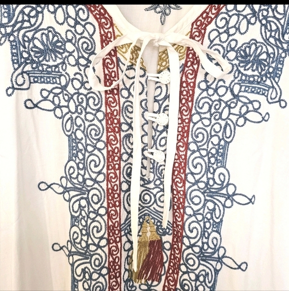 Johnny Was Biya Women's Cossima Embroidered Ivory Bohemian Tunic Blouse  Medium - Picture 8 of 16
